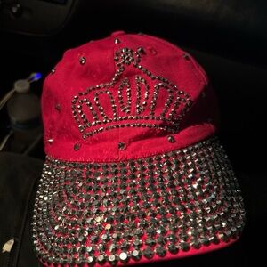Red Cap with Rhinestone Crown Design